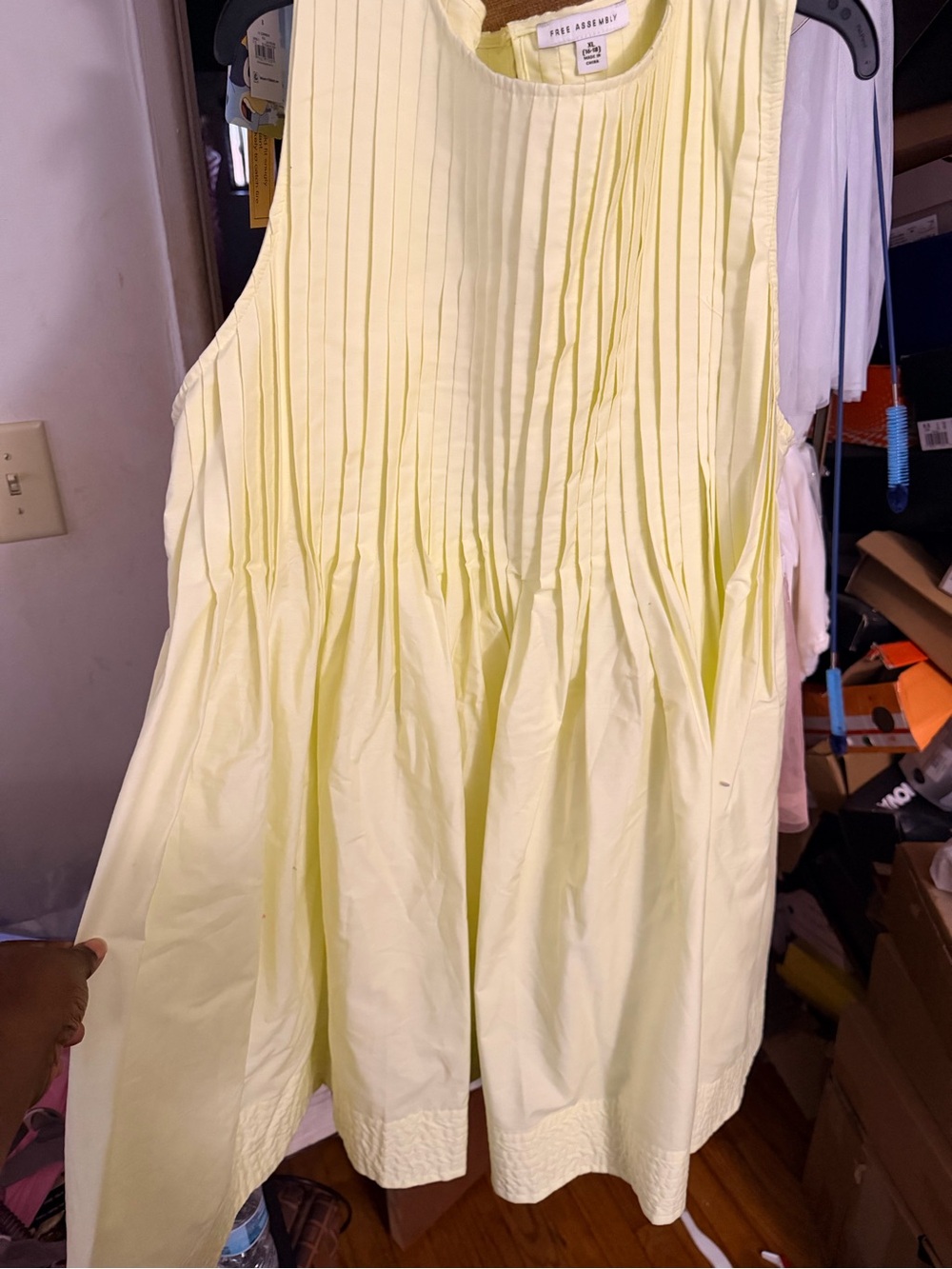 Pale Yellow Pleated A-Line Dress - Picture 2 of 4